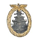 A Third Reich High Seas fleet badge, dark grey centre, gilt washed wreath, marked R S and S (Richard