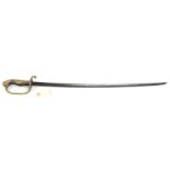 A Japanese infantry officer’s sword, slender slightly curved blade 29” with back fuller, brass hilt,