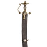 A high quality hilted early 19th century Indian sword tulwar, curved fullered blade 32½”, from a