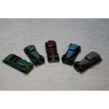 5 Dinky Toys most for restoration. A Daimler saloon (30c) in fawn with black chassis and black