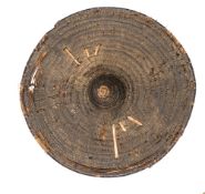 A Southern Sudan warrior’s circular shield c 1880,made of reed, with high central boss. Few of