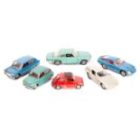 5 Politoy cars. A Fiat 600 and an Iso Rivolta both in metallic green. An Autobianchi Primula and