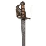 A rare George II military cavalry sword, c 1755, single edged blade 35½” with fuller, ovoid bun