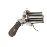 A 6 shot 7mm self cocking pinfire pepperbox revolver, 4½” overall, barrels 1¾” with B’ham proofs,