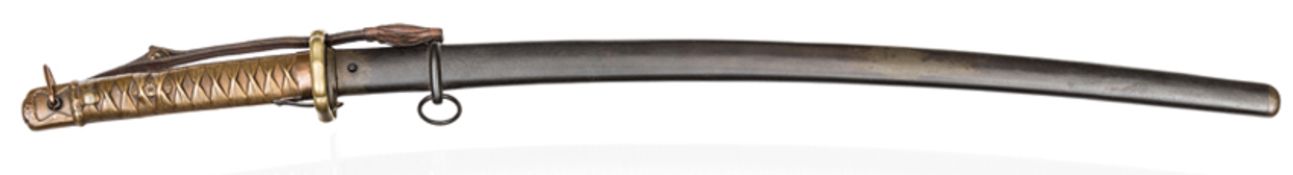 A good World War II Japanese NCO’s sword, regulation mounts, spring clip for securing blade, leather