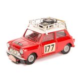 Corgi Toys BMC Mini Cooper ‘S’. In red with white roof, fitted with roof rack, spare wheels/tyres,