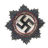 A Third Reich German Cross, silvered and enamelled, pin back marked “1”. GC Plate 2