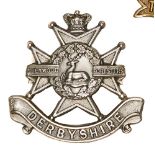 A Vic all WM cap badge of The Derbyshire Regt. GC Plate 1 Part II of a Private Collection
