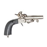 A Continental DB 11mm boxlock pinfire pistol, 7¼” overall, tip down barrels 3¼”, numbered 13 on