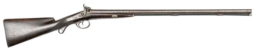 A double barrelled 14 bore percussion sporting gun by James Hall (Birmingham ?) c 1840, 46½”