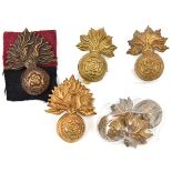 3 R Fusiliers cap badges: large Vic, small Vic with slide and pair collars, blackened KC and