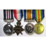 Four: Military Medal, Geo V first type (87508 Gnr D Fowler, 114/Hy By RGA), 1914-15 star, BWM,