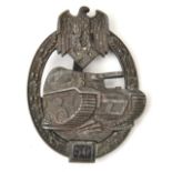 A Third Reich Panzer assault badge for 50 engagements, dull grey alloy, flat back marked JFS (