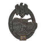 A Third Reich Panzer assault badge for 25 engagements, the reverse with maker’s mark “G B” (Gustav