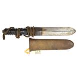 A diver’s knife, DE blade 8” (signs of heating at forte), brass crossguard, turned darkwood grip,