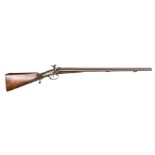 A double barrelled 12 bore percussion sporting gun, 44” overall, twist barrels 27¾”; back action