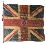 A rare late Georgian Battalion Regimental Colour of the Coldstream Guards, painted rose within