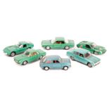 5 Mebetoys cars. A BMW 2000 Coupe Sport (A17), a Toyota 2000 GT (A29), a Lotus Europa (A39) and a