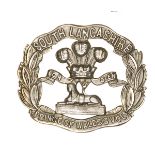 An all WM cap badge of the 4th Bn S Lancashire Regt, blank scroll. GC Plate 1 Part II of a Private