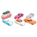 6 Corgi Toys. An Aston Martin DB4 Competition (309) in turquoise and white with lemon yellow