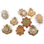 6 East Surrey Regt cap badges, Vic, KC and sidecap KC and ERII, Vic all brass puggaree with pin