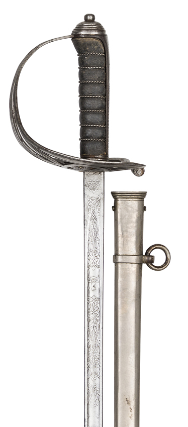 A Scots Guards officer’s light parade pattern sword, 32”, blade etched with battle honours to Suakin