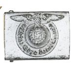 A Third Reich SS man’s belt buckle, silver wash finish. GC Plate 2