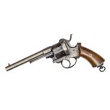 A good Belgian 6 shot 11mm double action pinfire revolver, 10” overall, round barrel 6¼”, Liege