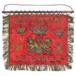 A Victorian Household Cavalry large banner, of red silk damask, embroidered on both sides with