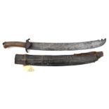 A 17th century hunting cutlass, 17¼” SE curved broad blade with decoratively clipped back tip,