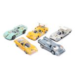 4 Politoys Export 1:43 scale sports racing cars. Lola Aston Martin in mint green RN3. Bertone