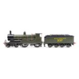 An O gauge fine scale Ex LSWR class T9 4-4-0 tender locomotive. RN337 in Southern lined olive