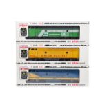 3 Atlas O gauge American locomotives. 3x F-9 diesel locomotives; ‘Burlington Northern’ (6102) in