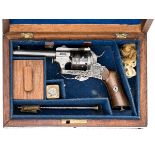 A Belgian 6 shot 7mm closed frame DA pinfire revolver, 7½” overall, round barrel 3¾” stamped at