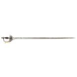 A dress sword, straight fullered blade 32”, steel hilt with heart shaped guard, the inner portion