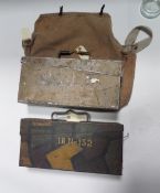 A Third Reich aluminium ammunition box, in a cloth carrying bag with Luftwaffe stamp. QGC (box and