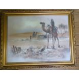A series of 3 well executed oil on board sketches of desert scenes, featuring camels and oases,