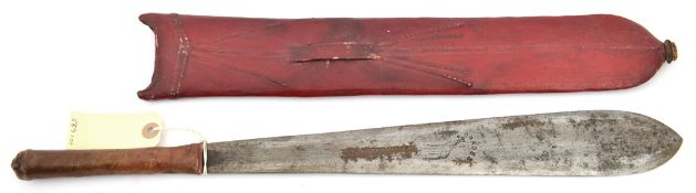 A Masai sword, seme, flat swollen blade 15”, marked with a giraffe “Brades” and “Giraffe 1673”,