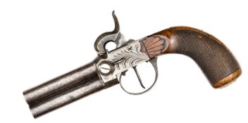 A Belgian 70 bore DB O&U tap action percussion boxlock pistol, 7½” overall, turn off round twist