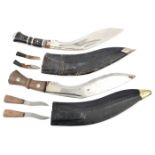 A bazaar kukri, alloy banded and studded hilt, and another with plain simple hilt, both in