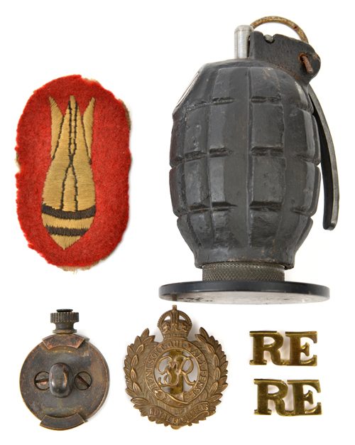 The body of a WWII No 36 hand grenade, with later replacement rifle discharge disc, base plug,