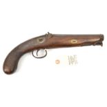 A 28 bore Durs Egg percussion pistol, back action lock, octagonal barrel marked London, swivel