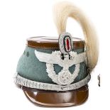 A very scarce Third Reich rural police officer rank shako, field grey body, brown patent finish