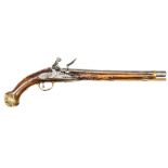 A better than average quality 18th century 16 bore Turkish flintlock holster pistol, 20” overall,