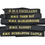 23 Naval cap tallies, comprising 5 old weave without fullstop: H.M.S. Excellent, Glamorgan, Glasgow,