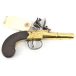 A 54 bore brass barrelled and brass framed flintlock boxlock pocket pistol by Ryan & Watson, c 1800,