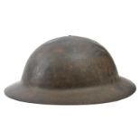A WWII Brodie’s pattern steel helmet, with part of chinstrap and liner. Basically GC for age (some