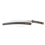 A Japanese sword wakizashi, blade 38.4cms, mumei, ito suguha hamon, cleaned bright with some