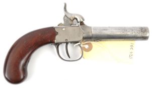 A 44 bore percussion boxlock pocket pistol, 7½” overall, turn off barrel 3” engraved “Parker Field &