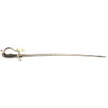 A German infantry NCOs sword, slender curved fullered blade 34½”, plated hilt with langets and